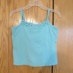 LIZ CLAIBORNE WOMEN'S SIZE S CAMISOLE AQUA LACE SHELF BRA BOHO HIPPIE COTTON